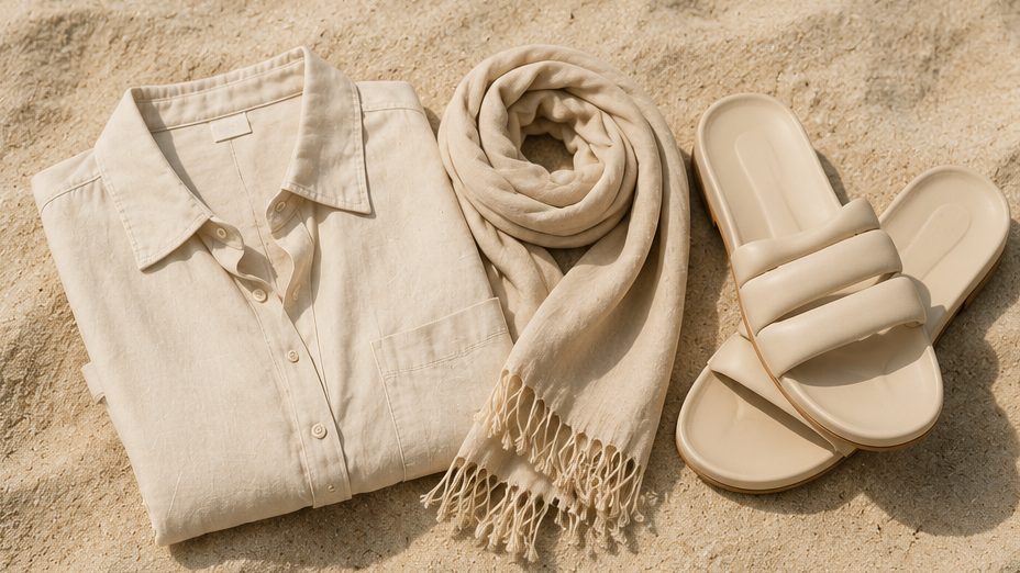 Linen shirt and scarf laid out in warm afternoon light